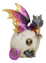 Iridescent Purple And Gold Baby Dragon In Egg Shell With Gemstone Figurine - $22.99
