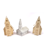 Vintage Putz Style Christmas Ornament Church Village Houses White Glitte... - $27.38 CAD