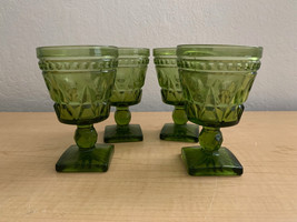 Vintage Colony Park Lane Avacado Green Glass 4 oz Goblet Set of 4 - £17.20 GBP
