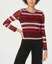 Bar III Womens XXL Burgundy Striped Sheer Long Sleeve Scoop Neck Top NWT... - $3.97