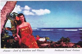 Postcard Northwest Orient Airlines Hawaii Land Of Sunshine &amp; Flowers - £1.71 GBP