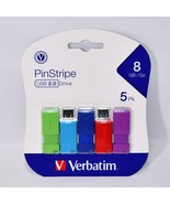 NEW Verbatim PinStripe 8GB USB 2.0 Flash Drive Multicolor 5 Pack Windows... - $24.75