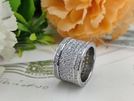 Round Moissanite Men&#39;s Iced Out Ring, Six layered Micro Pave Hip Hop Silver Band - £97.41 GBP