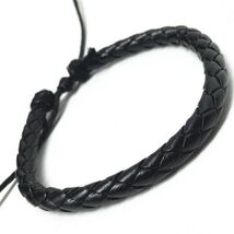 BLACK FAUX LEATHER BRACELET Surfer Style Braided Adjustable Hemp Cord Me... - $3.95