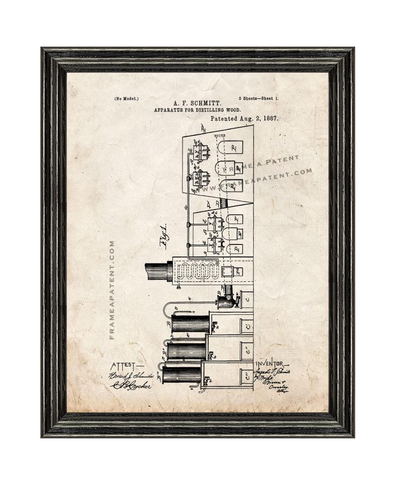 Apparatus For Distilling Wood Patent Print Old Look with Black Wood Frame - £19.94 GBP - £87.87 GBP