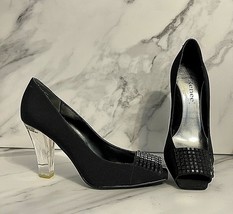J Renee Women&#39;s Black Fabric Open Stud Toes Clear Heel Pumps &quot;ARTIC&quot; Size 11M - £35.02 GBP