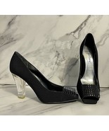 J Renee Women&#39;s Black Fabric Open Stud Toes Clear Heel Pumps &quot;ARTIC&quot; Siz... - £35.03 GBP