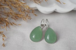 Green aventurine earrings, Teardrop gemstone dangle earrings, Aventurine drop le - £23.38 GBP