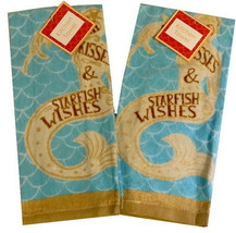 Mermaid Kisses Dish Towels Set of 2 Beach Summer House Nautical 100% Cotton  - £19.18 GBP