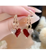 Womens 18k Gold Plated Hoop Earrings Crystal Drop Dangle Fashion Heart E... - $9.89