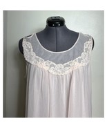 Vintage 60s Pink Nylon Chiffon Nightgown Lace Sheath Slip Lingerie Dress... - $436.20 MXN