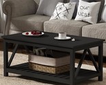Coffee Table, Rustic Vintage Living Room Table With Shelf, 40 Pure Black - $222.99