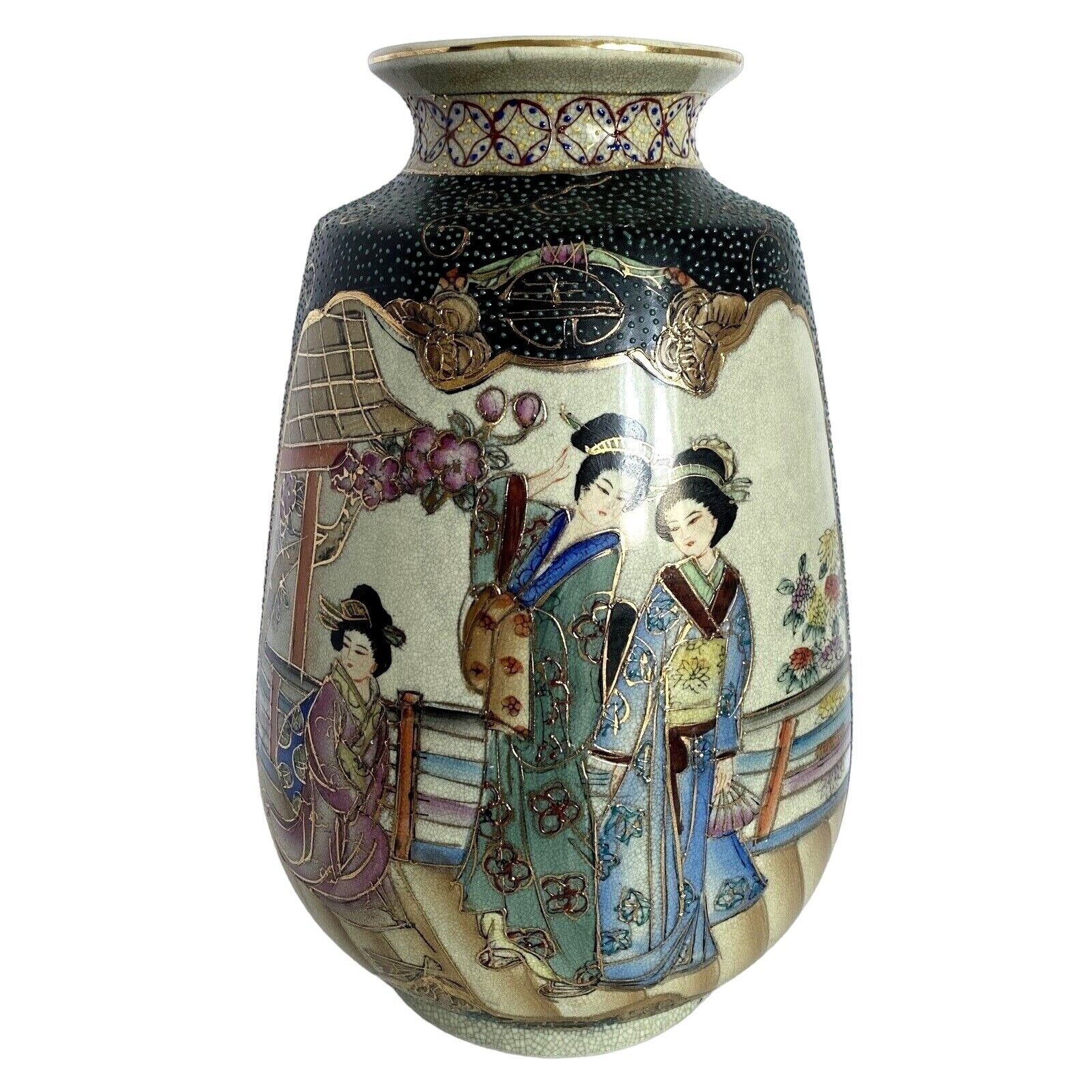 Primary image for Japanese Royal Satsuma Moriage Hand Painted Gilded 12in x 8in Footed Vase