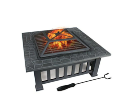 32 in. x 12.4 in. Square Iron Charcoal Gray Upland Fire Pit with Cover - £471.62 GBP