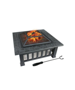 32 in. x 12.4 in. Square Iron Charcoal Gray Upland Fire Pit with Cover - £469.89 GBP