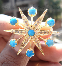 Victorian 0.77ct Rose Cut Diamond Turquoise Christmas Women&#39;s Brooch/Pin - $587.11