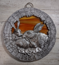 Vintage Michael A Ricker 1984 Annual Plate Pewter Stained Glass Bunny Ra... - $18.99