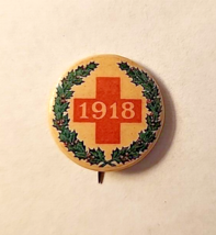 WWI 1918 Red Cross Holiday Wreath, Christmas War Campaign, Pin Button - £7.42 GBP