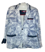 Mondo Authentic Men&#39;s Blue White Cotton 2 Buttons Jacket Blazer Size 2XL - $129.62