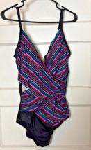 Curves Black and Pink One Piece Swimsuit with Wrap-Style Front Size XL (... - $25.10