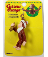 Santa Claus Curious George with Bell Christmas Miniature Ornament Trevco - £6.23 GBP