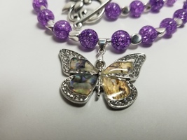 Shell Butterfly Necklace with Purple Quartz Beads - £39.98 GBP