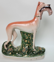 Vintage Staffordshire Whippet Greyhound Hunting Dog w. Rabbit Hare Figurine 11&quot; - £198.45 GBP