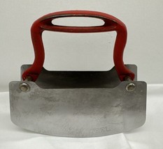 vintage stainless steel meat / food chopper / cutter with red cast iron handle - £10.64 GBP