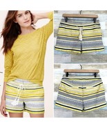 LOFT Striped Tassel Drawstring Shorts Gray Yellow Metallic Mid Rise Wome... - £15.73 GBP