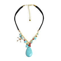 Turquoise Teardrop Floral Garland Handmade Necklace - £10.36 GBP