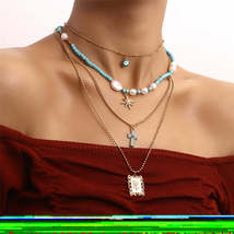 Teal &amp; Cubic Zirconia Rose Card Layered Pendant Necklace - £11.79 GBP