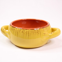 De Silva Soup Bowl 5&quot; Yellow Glazed Brown Terracotta Two Handled Crock Italy  - £8.40 GBP