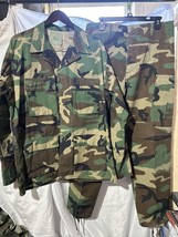 VTG 1980s US Army Jacket &amp; Pants SZ Med Woodland Camo BDU Hot Weather Uniform - £46.92 GBP