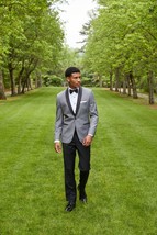 Couture 1910 Stretch 1 Button Grey Shawl Lapel Tuxedo Jacket Only Slim Fit - £175.21 GBP