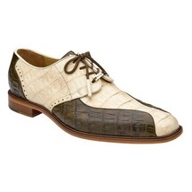 Belvedere Domenico Shoes Genuine Caiman Crocodile Lace Up Two-Tone Bone Olive image 7