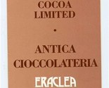 Eraclea Menu Ancient Chocolate Shop Rome Italy Hot Chocolate Drinks  - £22.15 GBP