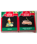 2 Hallmark Keepsake Miniature Ornaments All Aboard Santas Streetcar 1990... - $7.00