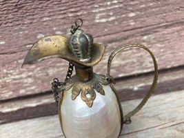 Antique Victorian or Georgian Miniature Shell Art Pitcher w Stopper Brass - £96.93 GBP