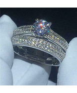 Engagement Wedding Ring Set 3.50Ct Round Cut Moissanite 14K White Gold S... - £268.87 GBP