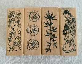 Lot of 4 Rubber Stamps Asian Theme - Geisha, Latten, Bamboo and Lotus Flower EUC - £11.98 GBP