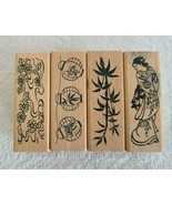 Lot of 4 Rubber Stamps Asian Theme - Geisha, Latten, Bamboo and Lotus Fl... - £11.82 GBP