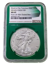 2016-(S) $1 Silver American Eagle Graded by NGC as MS69 Sealed Box Green Holder - £57.34 GBP