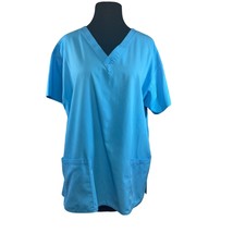Dickies Womens Size Large Scrub Top Blue V-neck Pockets - £7.90 GBP