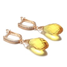 Luxury Shiny Pendant Earrings 585 Rose Gold Water Drop Green Natural Zircon Inla - £9.75 GBP