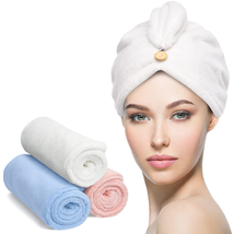 Microfiber Hair Towel 3 Pack, Hair Towel with Button, Super Absorbent Hair Towel - £21.76 GBP