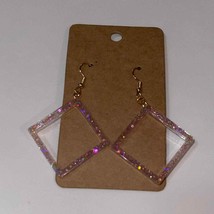 Handmade epoxy resin square dangle earrings - light pink holographic glitte - $4.85