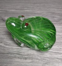 Art Glass Frog Paperweight with Green Twist Inclusions Red Eyes Murano S... - £14.32 GBP