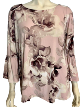 NWT Ellen Tracy Pink Floral 3/4 Bell Sleeve Boat Neck Knit Top Size XL - £29.80 GBP