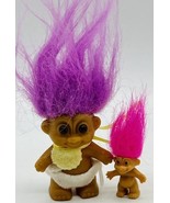 Russ Troll Doll Baby Lot of 2 Mini Diaper Bib 1 and 2 inch Purple Pink Hair - $12.19