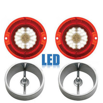 63 Chevy Impala LED Rear Tail Back Up Light Lens Lenses &amp; Chrome Trim Pair 1963 - £84.24 GBP